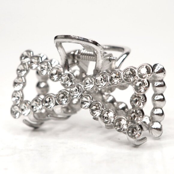 Butterfly Rhinestone Hair Clip Glitter Posh Silver Wedding Bridal Party Prom - Picture 1 of 7